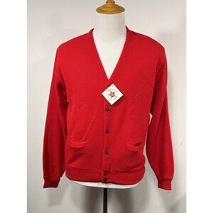 Vtg NWT Adult Large Cardigan Desert Palm Bright Red Button Front V Neck Pockets